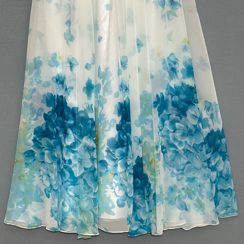 VTG Tony Bowls Le Gala Woman Dress 14 White Blue Floral Beaded Ethereal Romantic - Picture 3 of 16